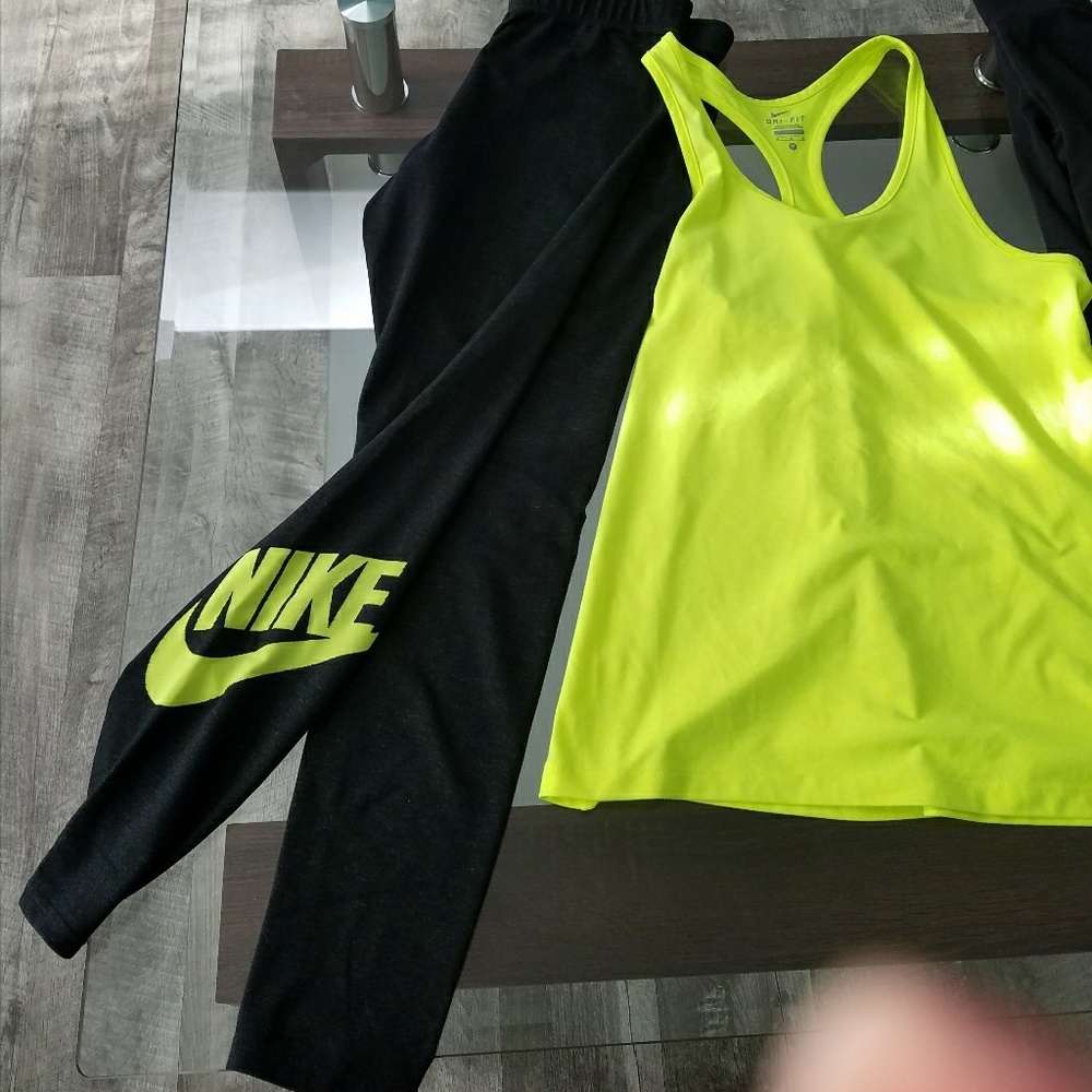 Neon yellow dri fit tank and leggings